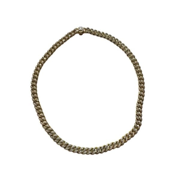 18K gold plated cuban link rhinestone necklace - Picture 10 of 11